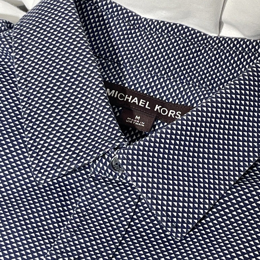 Michael Kors Mens Size M Classic Fit Navy Blue Button Up Short Sleeve Shirt - Picture 15 of 15